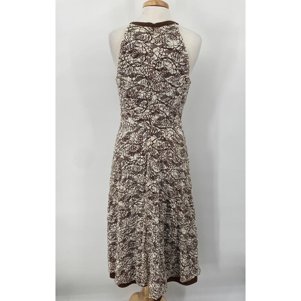 Vintage Joseph Ribkoff Midi Dress Lace Overlay Sleeveless High Neckline Brown M - Picture 5 of 7